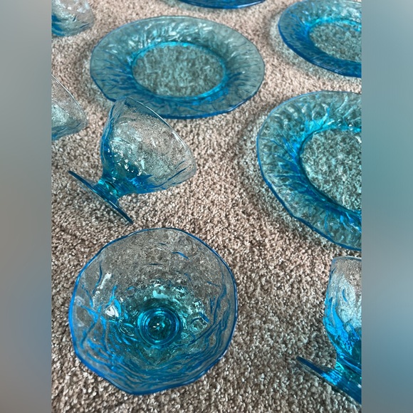 Seneca Glass Company Morgantown Peacock Blue RARE Set of 10 Plates + 10 Glasses - Picture 3 of 9